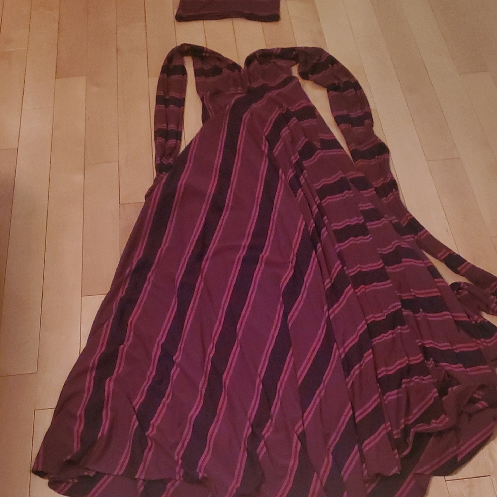 Butter By Nadia Convertible Striped Purple and Pink Maxi Dress